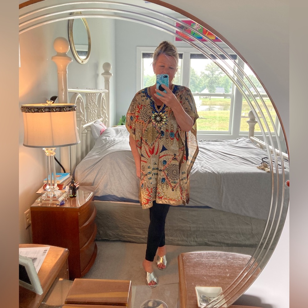 Lucky & Coco Sheer Embellished Bejeweled Kaftan/Cover Up